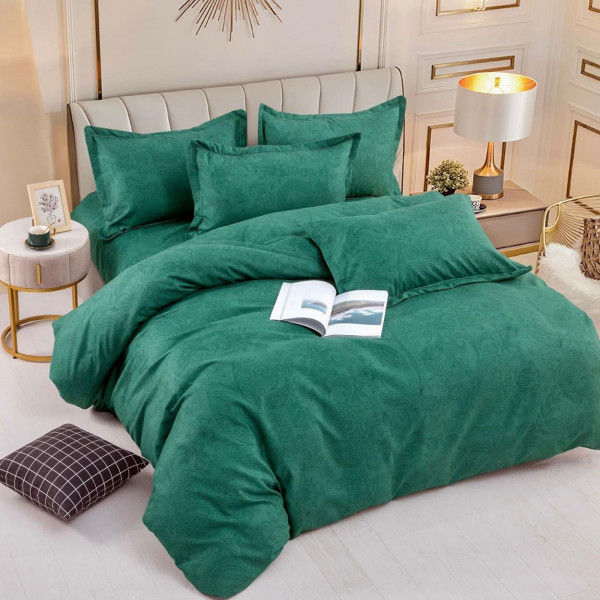 Lenjerie de pat cu elastic, tesatura tip finet, pat 2 persoane, verde, 6 piese, FNJE-111 - Img 1