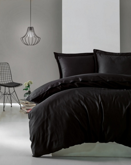 Lenjerie de pat dubla, 4 piese, 100% bumbac satinat, Cotton Box, Premium Elegant, negru