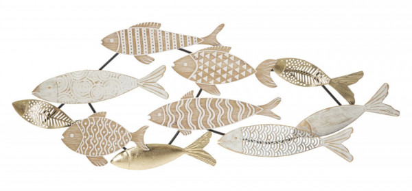 Panou decorativ maro/alb din metal si MDF, 118x5,7x46,4 cm, Fish Mauro Ferretti