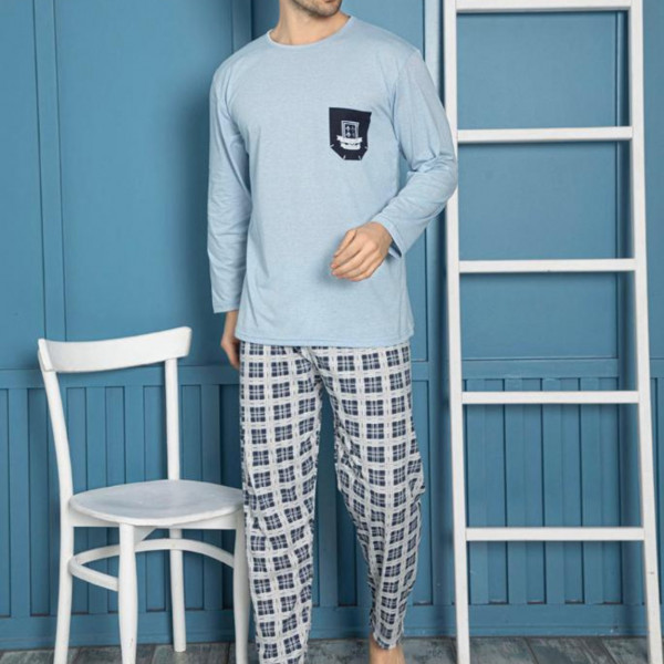 Pijama barbati, bumbac, bleu, PB-78 - Img 1