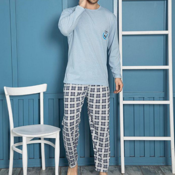Pijama barbati, bumbac, bleu, PB-86 - Img 1