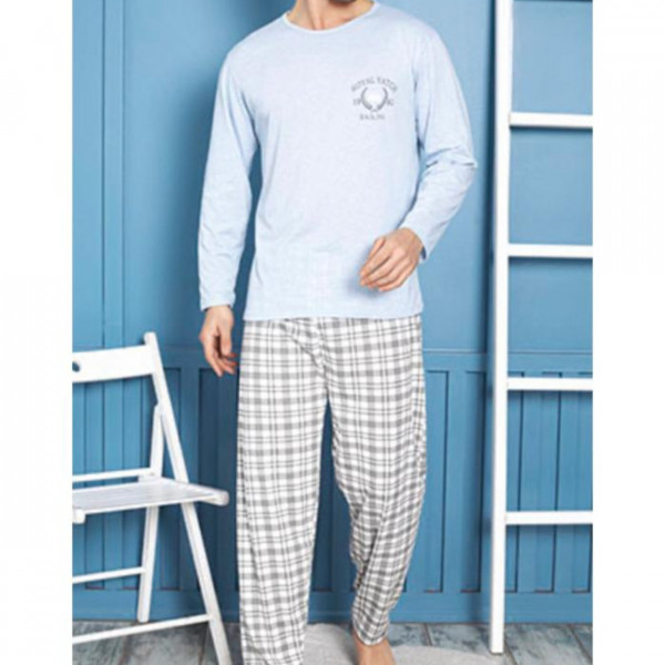 Pijama barbati, bumbac, gri / bleu, PB-101