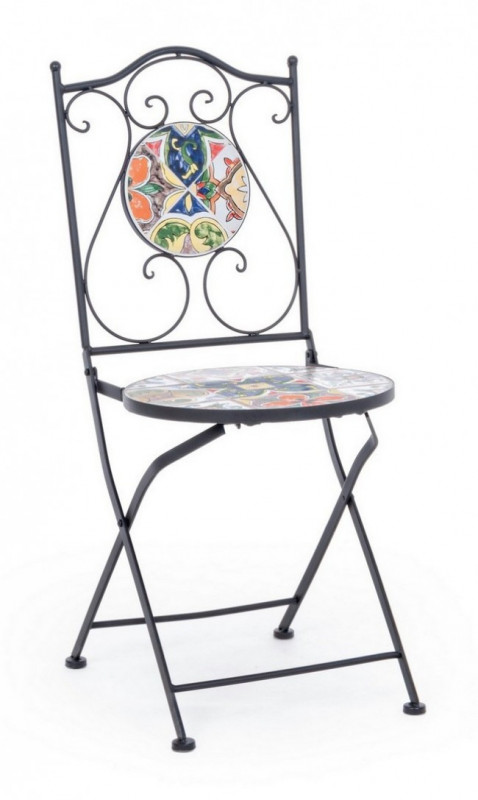 Scaun pliabil pentru gradina multicolor din metal si ceramica, Paloma Bizzotto