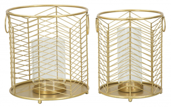 Set 2 suporturi de lumanari aurii din metal si sticla, ø 23,5 x h25 cm / ø 19 x h24 cm, Ring Mauro Ferreti