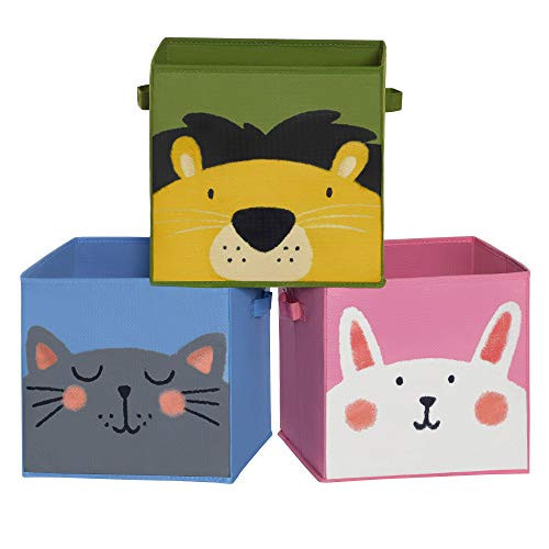 Set 3 cutii de depozitare pentru copii, 30 x 30 x 30 cm, textil, verde / roz, Songmics