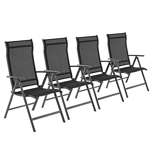 Set 4 scaun pliabile de gradina, 70 x 56 x 106 cm, metal / textil, negru, Songmics
