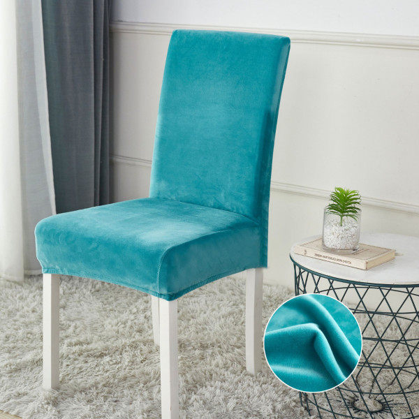 Set 6 huse elastice pentru scaun, catifea, turquoise, HCJS-09 - Img 1