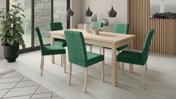 Set de masa extensibila si 6 scaune tapitate, RODOS 81, ADRK Furniture