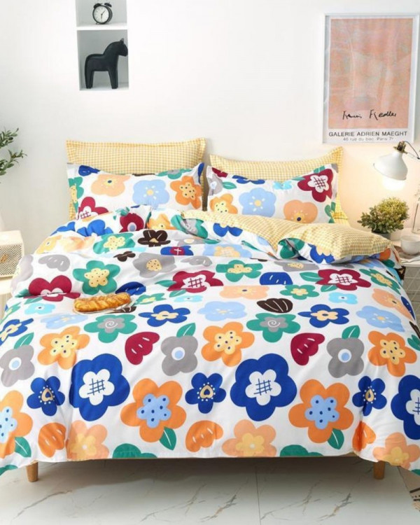 Set Lenjerie de Pat Bumbac Satinat, 4 Piese, Pat 1 Persoana, Summer Flowers