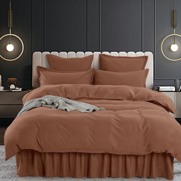 Set Lenjerie de Pat cu Volan, Uni, Finet Gros, Maro, FNVJ-08