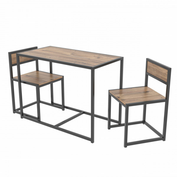Set masa si 2 scaune bucatarie, PAL melaminat / metal, maro / negru, 854KLN2903