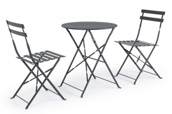 Set masa si scaune pliabile pentru gradina 3 piese gri carbune din metal, Wissant Bizzotto