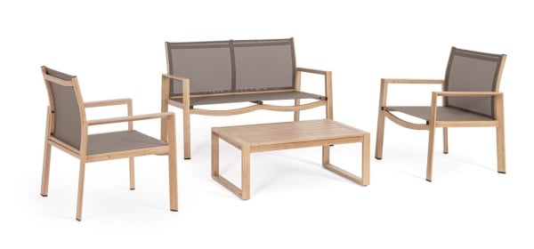 Set mobilier de gradina, 4 piese, metal / textilena, natur, Kallen Yes