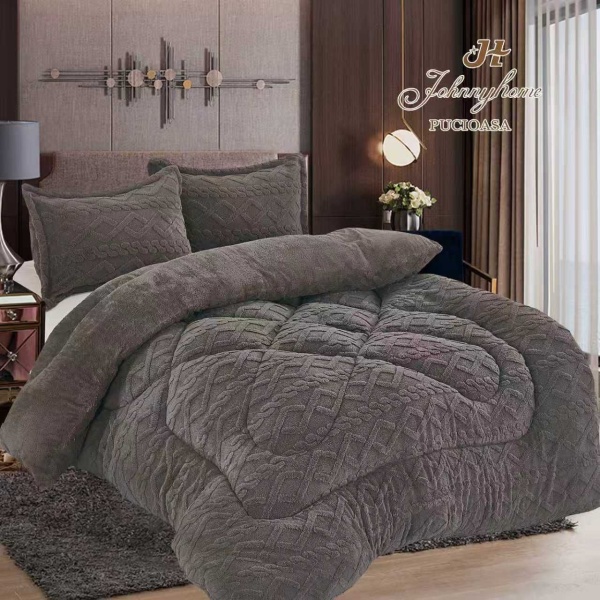 Set pilotă Cocolino cu 2 fețe de pernă – 200x230 cm, gri închis cu model geometric în relief