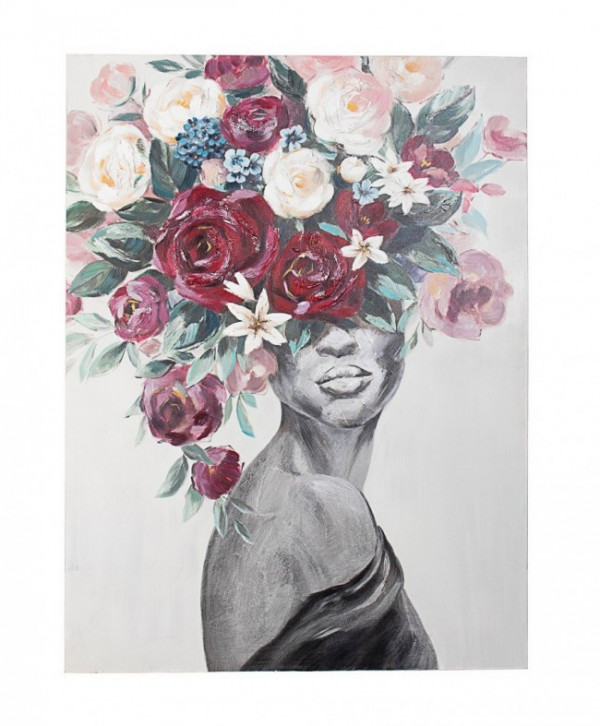 Tablou decorativ in ulei multicolor din lemn de Pin si panza, 90x2,8x120 cm, Village Woman Bizzotto