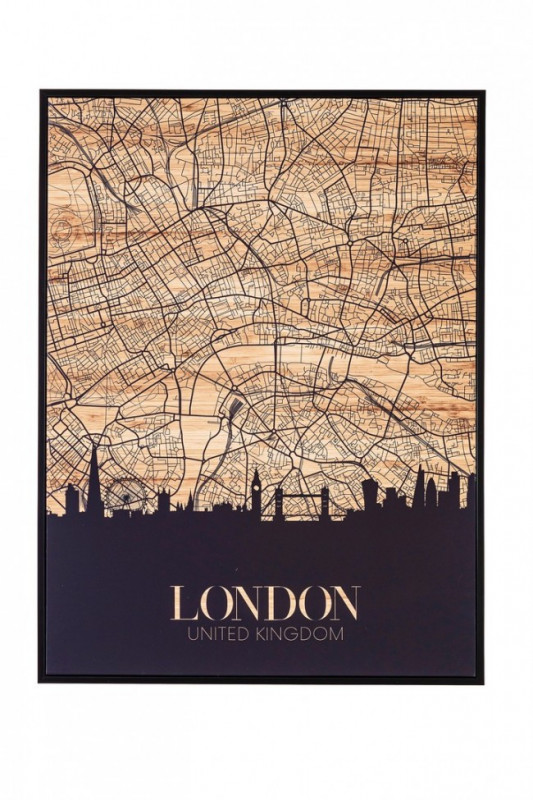Tablou decorativ maro/negru din lemn de Pin si panza, 60x3,2x80 cm, Galeria London Bizzotto - Img 1