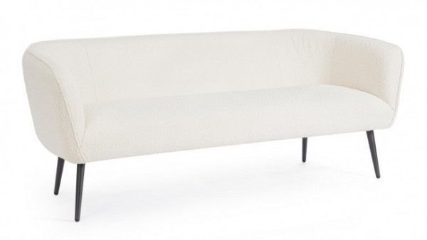 Canapea crem din stofa si lemn cu 3 locuri, 175 cm, Avril Bouclé Bizzotto