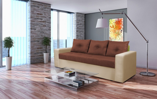 Canapea extensibila, Toledo, 226x90x86 cm, lada de depozitare, crem / maro - Img 1