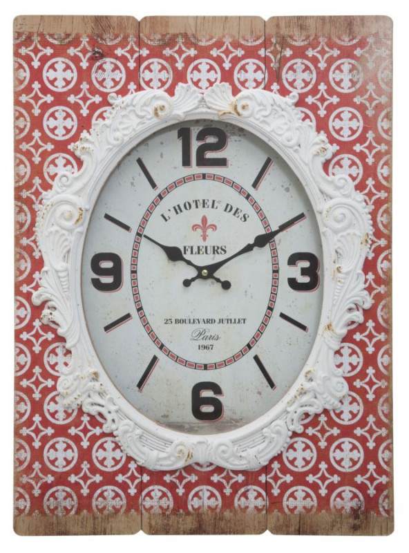 Ceas decorativ alb / rosu din lemn si sticla, 58 x 42 x 7,5 cm, Shiny Mauro Ferreti