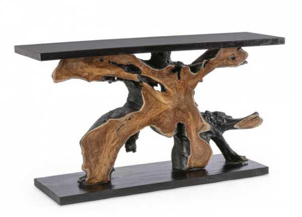 Consola neagra/maro din lemn de Teak, 150x40x80 cm, Marwood Bizzotto