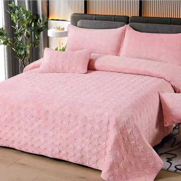 Cuvertura de pat si 4 fete de perna, catifea, pat 2 persoane, roz, E200-16