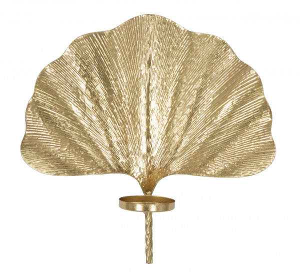 Decoratiune cu suport pentru lumanare aurie din metal, 41x11,5x40 cm, Glam Leaf Mauro Ferretti