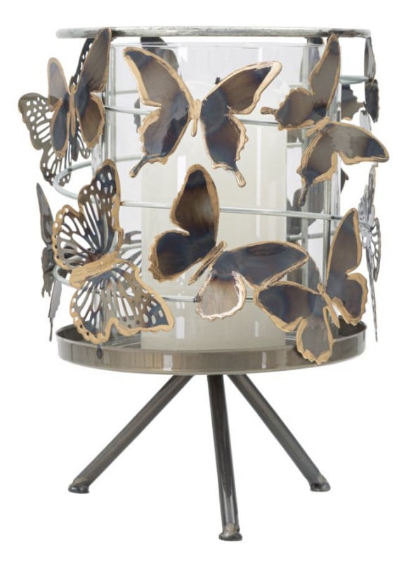 Decoratiune cu suport pentru lumanare multicolor din metal, ∅ 15 cm, Butterflies Mauro Ferretti