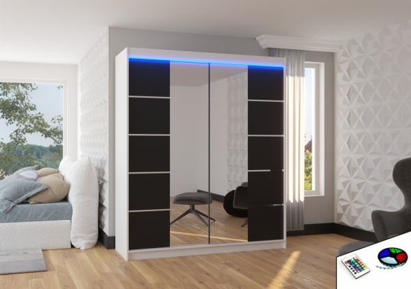 Dulap cu usi glisante si iluminare LED, Traves 180 + LED, 180 cmx200 cmx58 cm, ADRK Furniture