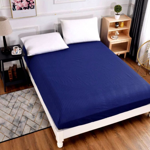 Husa de pat cu elastic, bumbac tip Damasc, pat 2 persoane, albastru, HD-021