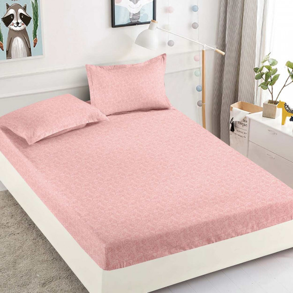 Husa de pat cu elastic si 2 fete de perna, tesatura tip finet, pat 2 persoane, roz, HBF-262 - Img 1