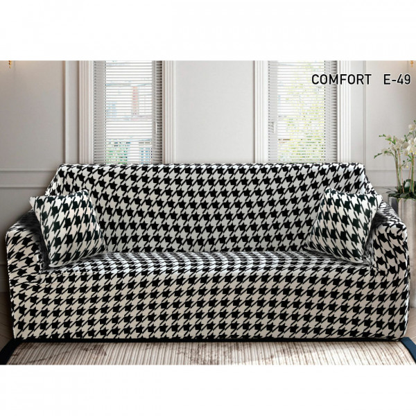 Husa Elastica Moderna pentru Canapea 3 Locuri + 1 Față de Perna CADOU, cu Brate, Alb / Negru, HES3-82