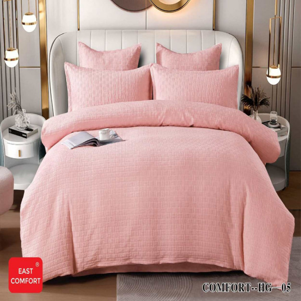 Lenjerie de pat, bumbac tricotat, pat 2 persoane, 6 piese, roz, HG-05 - Img 1