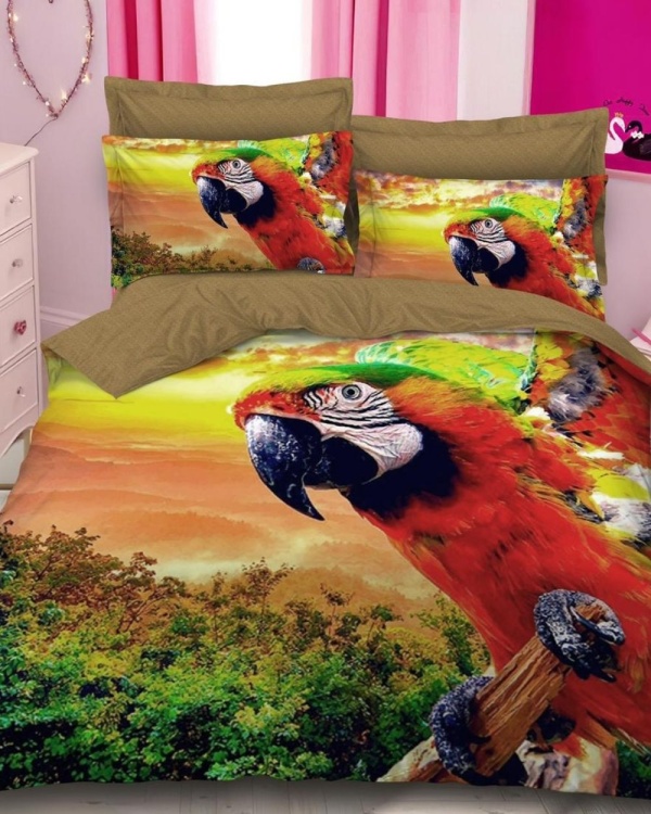 Lenjerie de pat cu 2 fete, imprimeu 3D, tesatura tip finet, pat 2 persoane, rosu / maro, 6 piese, A2-50