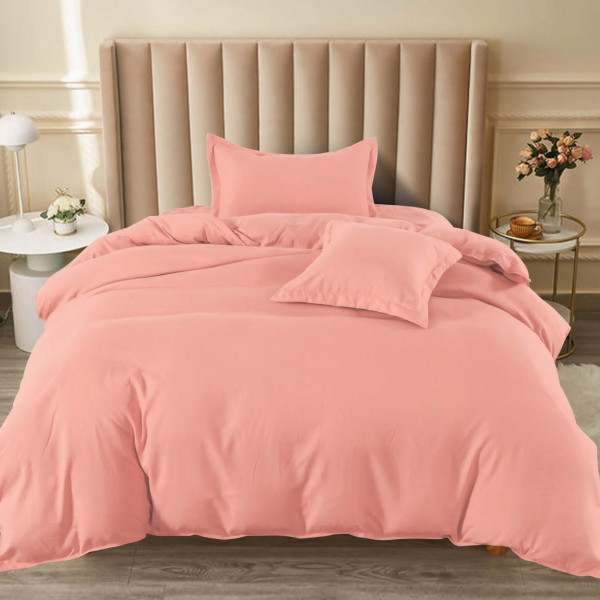 Lenjerie de pat cu elastic, bumbac finet, uni, pat 1 persoana, 4 piese, roz, T60-66