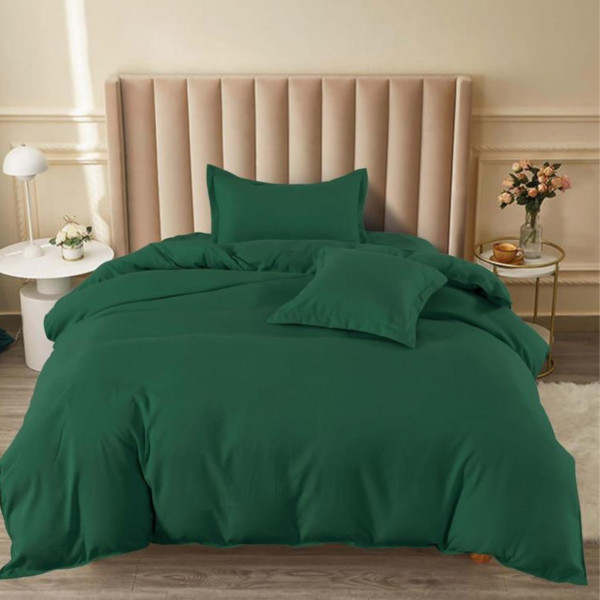Lenjerie de pat cu elastic, bumbac finet, uni, pat 1 persoana, 4 piese, verde inchis, FJ1E-53