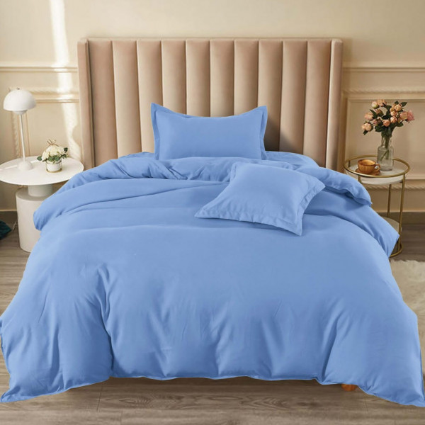 Lenjerie de pat cu elastic, bumbac finet, uni, pat 1 persoana, 4 piese, albastru deschis, T60-58