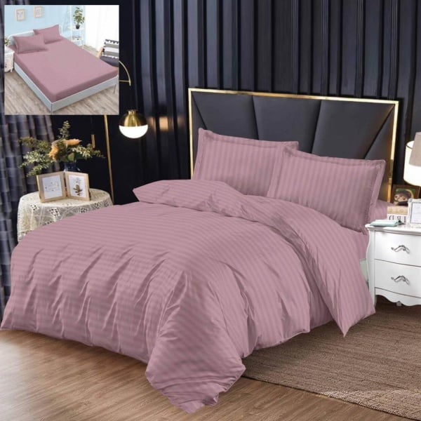 Lenjerie de pat cu elastic, damasc, 4 piese, pat 2 persoane, roz inchis, A3-09 - Img 1
