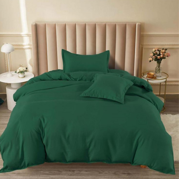 Lenjerie de pat cu elastic, tesatura tip finet, uni, pat 1 persoana, 4 piese, verde inchis, FJ1E-53
