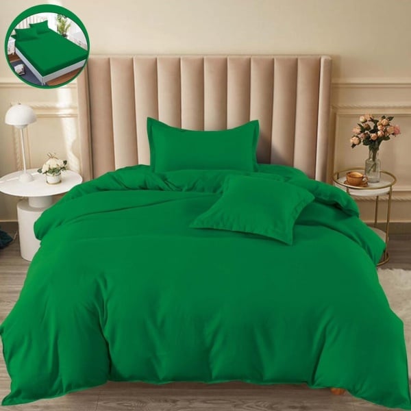 Lenjerie de pat cu elastic, tesatura tip finet, uni, pat 1 persoana, 4 piese, verde, T60-74