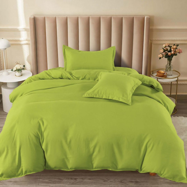 Lenjerie de pat cu elastic, uni, bumbac tip finet, pat 1 persoana, verde, 4 piese, FJ1-77