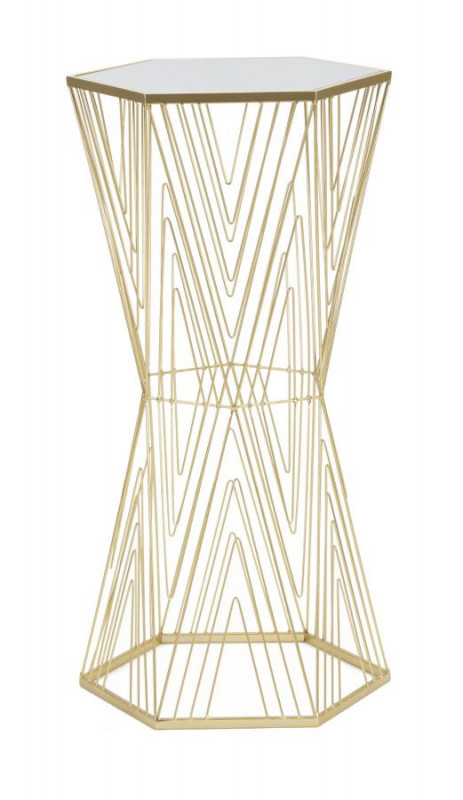 Masuta auxiliara aurie din metal si sticla, 40 x 35 x 80 cm, Lines Mauro Ferreti