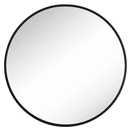 Oglinda rotunda, metal / sticla, negru, Songmics