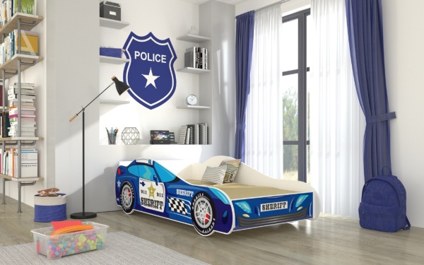 Pat copii cu saltea din spuma si somiera incluse, Sheriff, ADRK Furniture