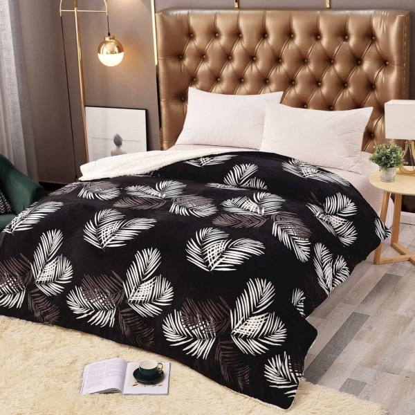 Patura Cocolino dubla cu blanita, pat 2 persoane, negru / alb, PDBJ-65