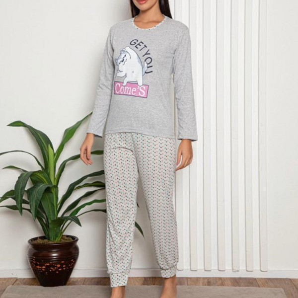 Pijama dama, bumbac, gri, PF-229