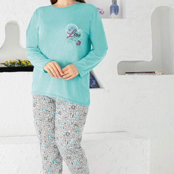 Pijama Dama, Marimi Mari, Bumbac, Turquoise, PF-251