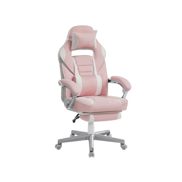 Scaun ergonomic cu recliner, Ø 70 cm, metal / piele ecologica, roz / alb, Songmics - Img 1