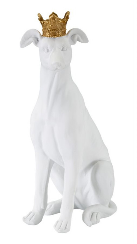 Sculptura caine alb din polirasina, 20x12,5x33 cm, Crowned Dog Mauro Ferretti - Img 1