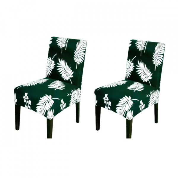 Set 2 Huse Elastice pentru Scaune, Spandex, cu Elastic, 2 Piese, Verde / Alb, HESS-47