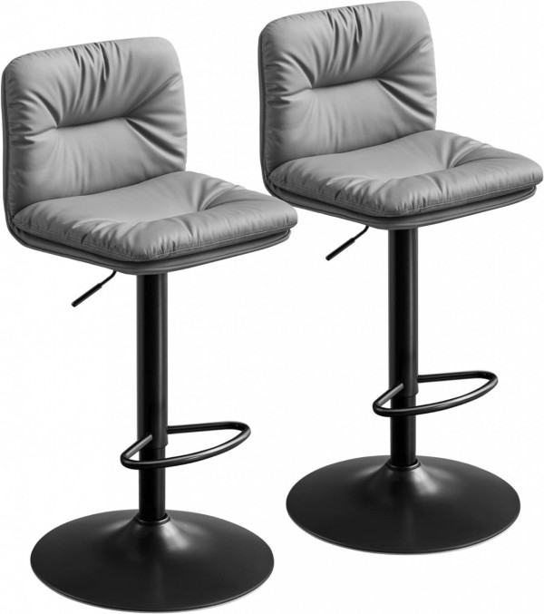 Set 2 scaune bar, 47 x 41 x 89-110 cm, piele ecologica / metal, gri, Vasagle - Img 1